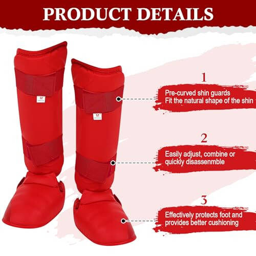 Simgoing 5 Pcs Red Sparring Gear Set 1 Pcs Boxing Headgear Safety Helmet 2 Pcs Karate Gloves 2 Pcs Karate Shin Guards and Karate Shoes Boxing Gear Equipment for Beginner Kid Adult Protective Training - 2