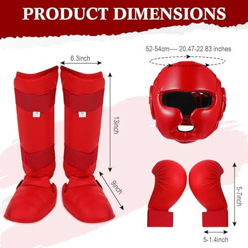 Simgoing 5 Pcs Red Sparring Gear Set 1 Pcs Boxing Headgear Safety Helmet 2 Pcs Karate Gloves 2 Pcs Karate Shin Guards and Karate Shoes Boxing Gear Equipment for Beginner Kid Adult Protective Training - 3