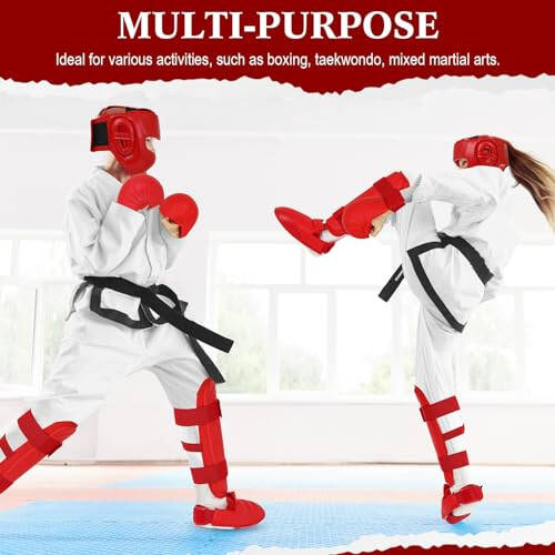 Simgoing 5 Pcs Red Sparring Gear Set 1 Pcs Boxing Headgear Safety Helmet 2 Pcs Karate Gloves 2 Pcs Karate Shin Guards and Karate Shoes Boxing Gear Equipment for Beginner Kid Adult Protective Training - 5