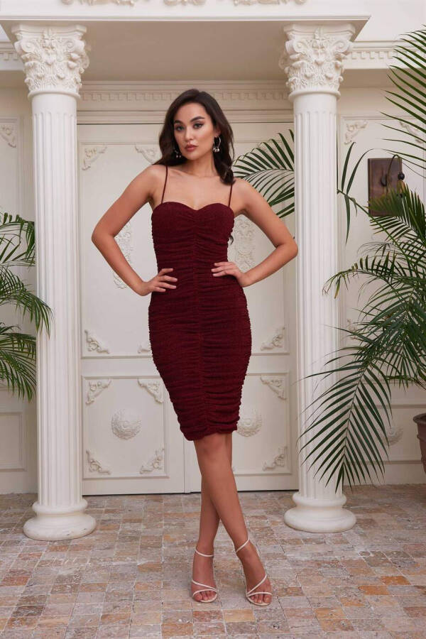 Simmore Burgundy Sequin Knit Strapless Short Dress - 1