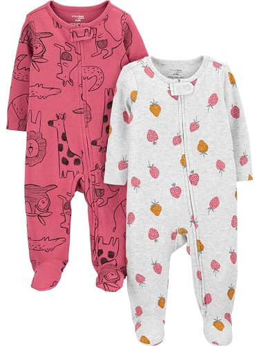 Simple Joys by Carter's Baby Girls' 2-Way Zip Thermal Footed Sleep and Play, Pack of 2 - 1