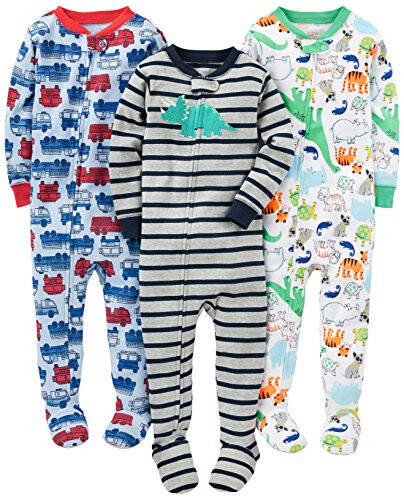 Simple Joys by Carter's Toddlers and Baby Boys' Snug-Fit Footed Cotton Pajamas, Pack of 3 - 25