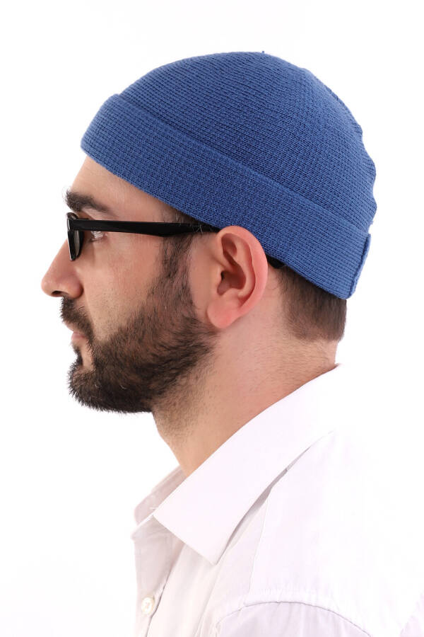 Simple Pattern Blue Foldable Winter Orlon Beanie - 9