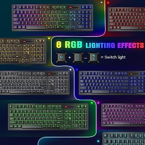 Simsiz Klaviatura va Sichqoncha RGB Fon Yoritishli Kombinosi, MOOJAY Qayta Zaryadlanuvchi 2.4G Yorituvchi Simsiz O'yin Klaviaturasi Ergonomik Simsiz Simli Ikki Rejimli Sichqoncha To'plami bilan, PC/Noutbuk/Windows/Mac uchun - Qora - 3