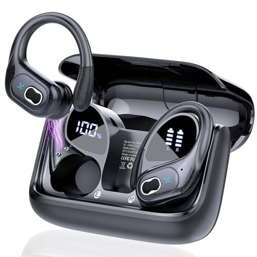 Simsiz quloqchinlar 75 soat Bluetooth 5.3, sport quloqchinlar, 2024 Bluetooth quloqchinlar stereo chuqur basli, quloq ilmoqlari bilan, ENC shovqinni bekor qiluvchi mikrofon, IPX7 suv o'tkazmaydigan quloqchin, mashg'ulotlar/yugurish uchun - 1