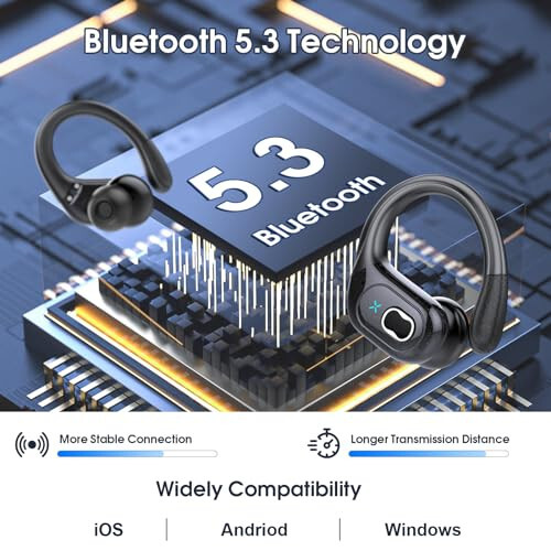 Simsiz quloqchinlar 75 soat Bluetooth 5.3, sport quloqchinlar, 2024 Bluetooth quloqchinlar stereo chuqur basli, quloq ilmoqlari bilan, ENC shovqinni bekor qiluvchi mikrofon, IPX7 suv o'tkazmaydigan quloqchin, mashg'ulotlar/yugurish uchun - 4