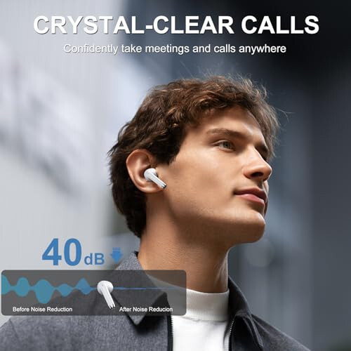 Simsiz Quloqchinlar Bluetooth 5.3 Bass Stereo Quloqchinlar, 40 soatgacha o'ynash vaqti Quloqchinlar LED quvvat displeyli, Shovqinni bekor qiluvchi mikrofonli Bluetooth Quloqchin IPX7 Su o'tkazmaydigan Quloqchinlar iOS Android uchun - 4