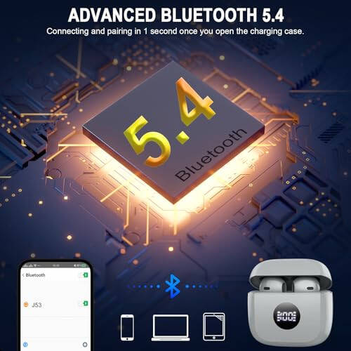 Simsiz Quloqchinlar, Bluetooth 5.3 Quloqchinlar LED Quvvat Displeyli Quloqchinlar Bas Stereo, Bluetooth Quloqchinlar Quloq ichiga Shovqinni Bekitish Mikrofoni, 40 soat O'ynatish Mini Kassa IP7 Su o'tkazmaydigan Sport Quloqchinlari Android iOS uchun - 7