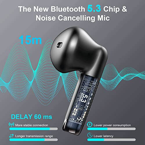 Simsiz Quloqchinlar, Bluetooth 5.3 Quloqchinlar Stereo Bass, Bluetooth Quloqchinlar Quloq Ichida Shovqinni Bekitish Mikrofoni, Quloqchinlar IP7 Su O'tkazmaydigan Sport, 32 soat o'ynash vaqti USB C Mini Zaryadlash Qutisi Quloqchinlar Android iOS uchun - 2