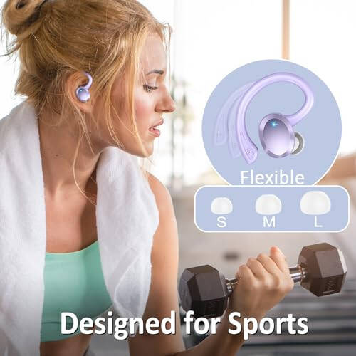 Simsiz Quloqchinlar Bluetooth Quloqchin Sport, Bluetooth 5.3 Quloqchin 3D HiFi Stereo Quloq Usti Quloqchin, 48 soat Quloq Kancasi Quloqchin Shovqinni Bekituvchi Mikrofonli, IP7 Su O'tkazmaydigan Garniтура Workout/Yugurish/Sport Zalı uchun, Binafsha - 6