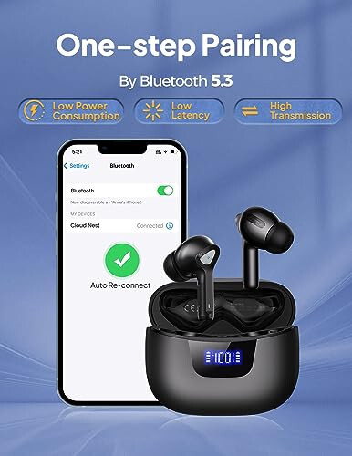 Simsiz Quloqchinlar Bluetooth V5.3 Quloqchinlar 50 soat ijro etish Chuqur Bass Stereo Quloqchinlar LED quvvat displeyli Zaryad qilish qutisi IPX7 Su o'tkazmaydigan Mikrofonli Quloqchin Noutbuk Planshet Android/iOS Telefonlar uchun - 3