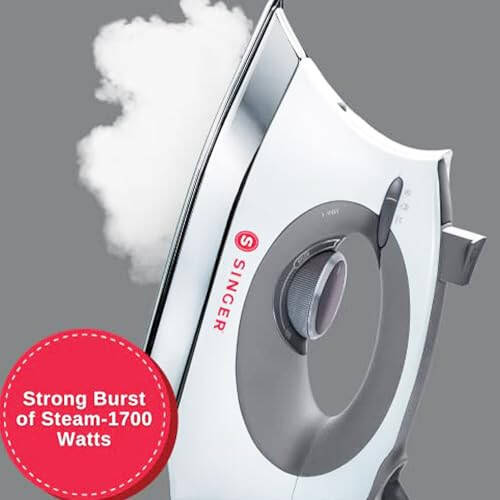 SINGER | White SteamCraft Iron with OnPoint Tip, 300ml Tank Capacity, & 1700 Watts - 6