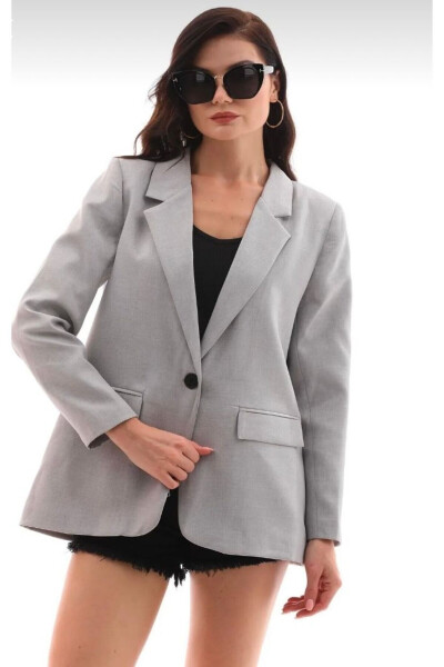 Single Button Blazer Jacket - 1