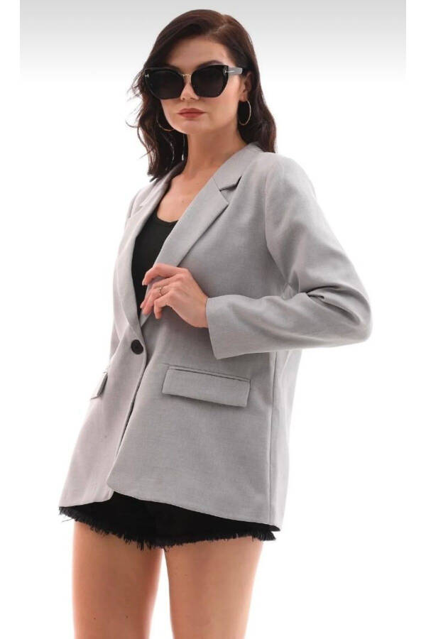 Single Button Blazer Jacket - 3