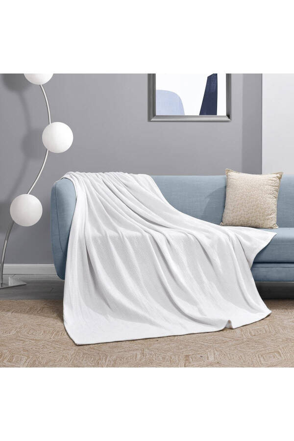 Single-Person Cotton Blanket with Small Checkered Pattern Hotel-Style Luxury Blanket White - 10