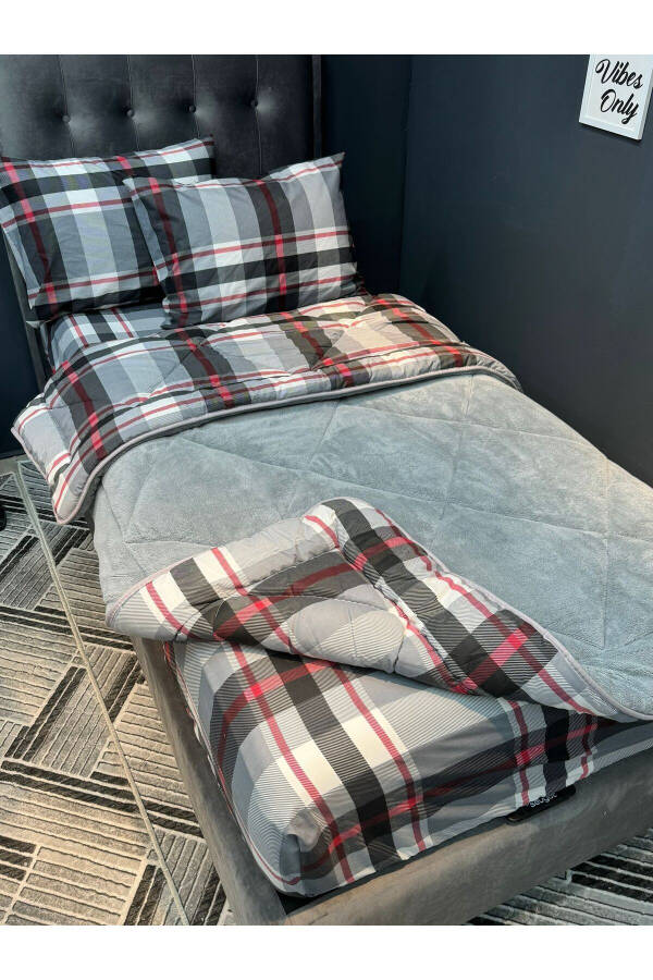 Single Welsoft Puffy Sleep Set (With Fitted Sheet) Grey Plaid - 10