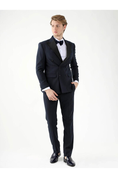 Синий мужской костюм-смокинг Slim Fit с классическим лацканом - 92385 - 12