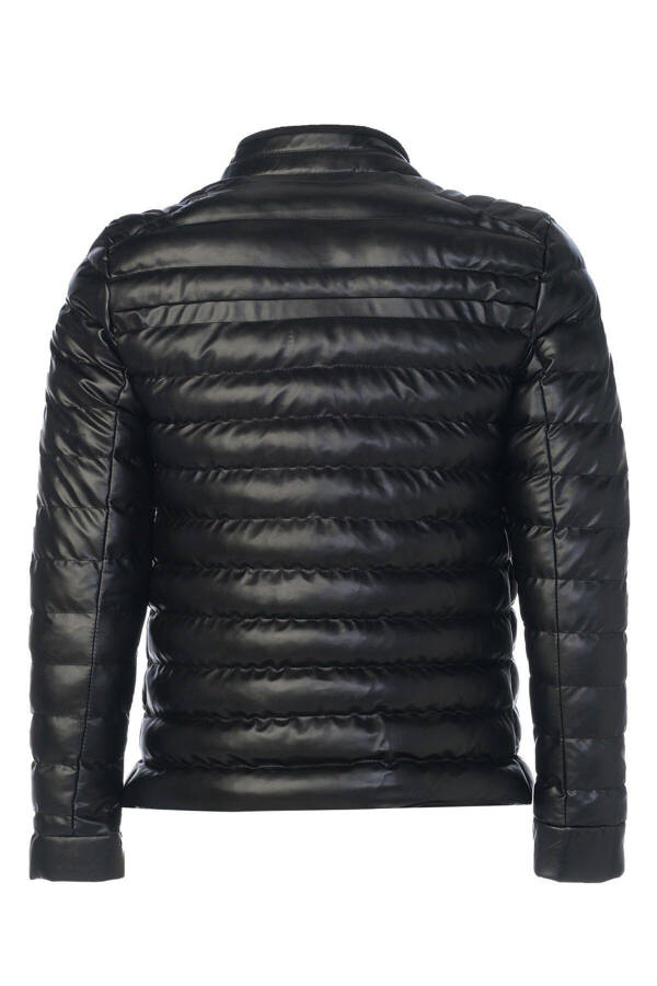 Sivaist Men's Black Slim Fit Thick Fur Lined Water Repellent Puffy Leather Jacket & Coat - 10