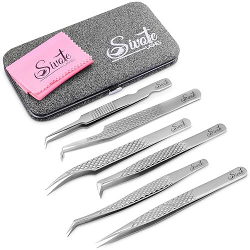 SIVOTE 6-Pack Professional Lash Extension Tweezers Set Japanese Steel, Silver - 1