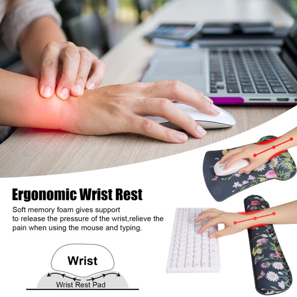 Sixwipe Ergonomic Mouse Pad with Wrist Rest, No Slip Desk Keyboard Wrist Rest and Computer Wrist Support, Memory Foam Keyboard Wrist Pad with Cup Coaster for Easy Typing and Hand Pain Relief. - 3