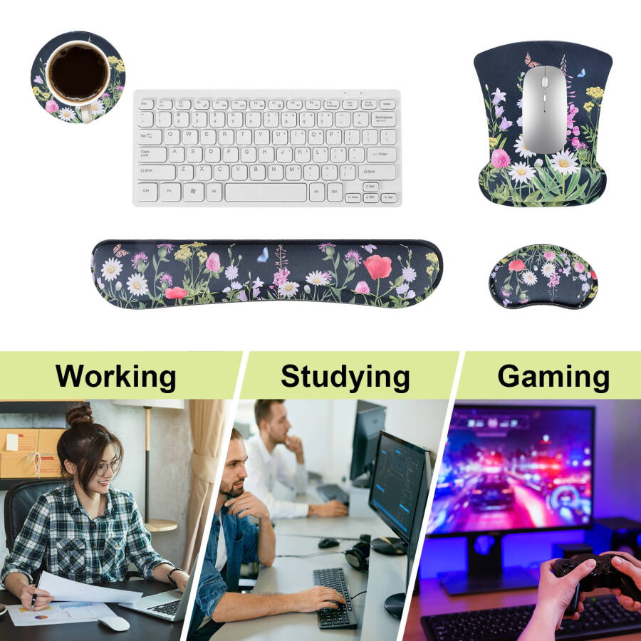 Sixwipe Ergonomic Mouse Pad with Wrist Rest, No Slip Desk Keyboard Wrist Rest and Computer Wrist Support, Memory Foam Keyboard Wrist Pad with Cup Coaster for Easy Typing and Hand Pain Relief. - 7