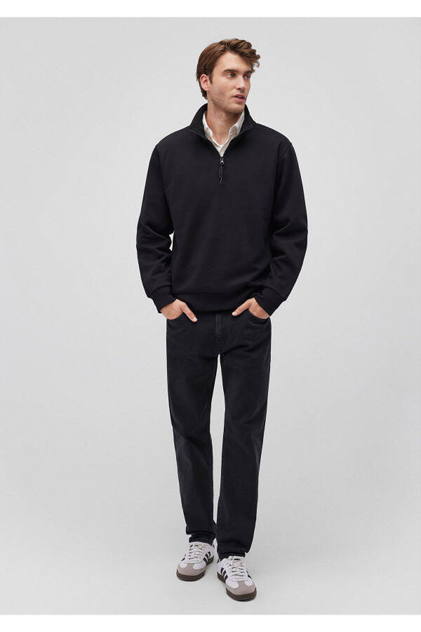 Siyah Basic Sweatshirt, Yarı Fermuarlı, 0S10278-900 - 1