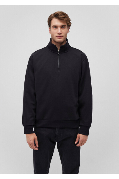 Siyah Basic Sweatshirt, Yarı Fermuarlı, 0S10278-900 - 3