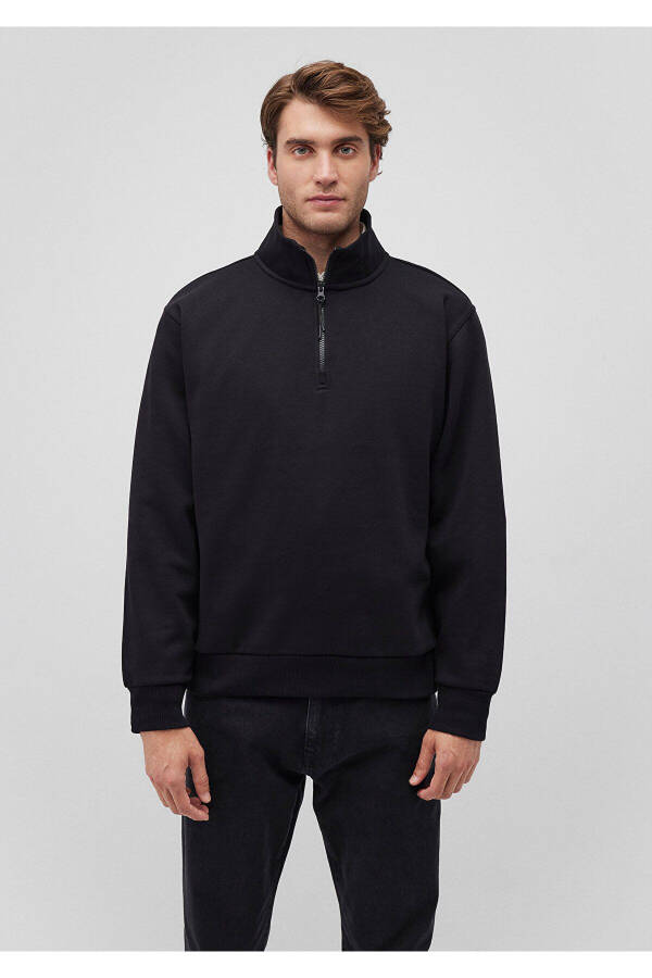 Siyah Basic Sweatshirt, Yarı Fermuarlı, 0S10278-900 - 3