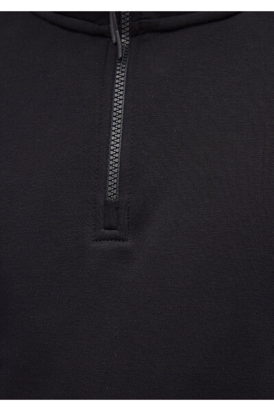 Siyah Basic Sweatshirt, Yarı Fermuarlı, 0S10278-900 - 6