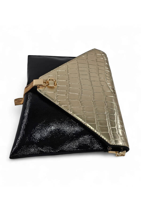 Siyah & Gold Kroko Zincir Askılı Kadın Portföy & Clutch Çanta - 10