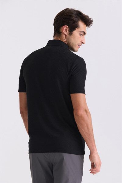 Siyah Slim Fit Desenli Polo Yaka T-shirt - 3