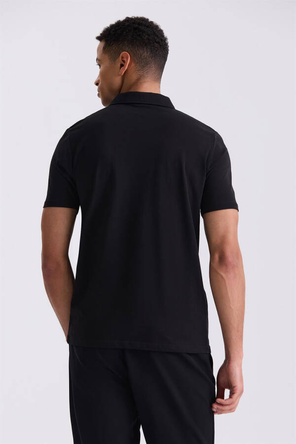 Siyah Slim Fit Fermuarlı Polo Yaka T-Shirt - 4