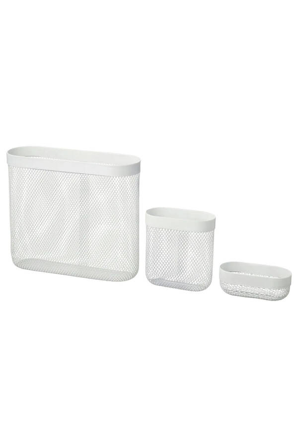 Skadıs 3 Piece Set 3 Multipurpose Steel Panel Piece White Storage Baskets - 20