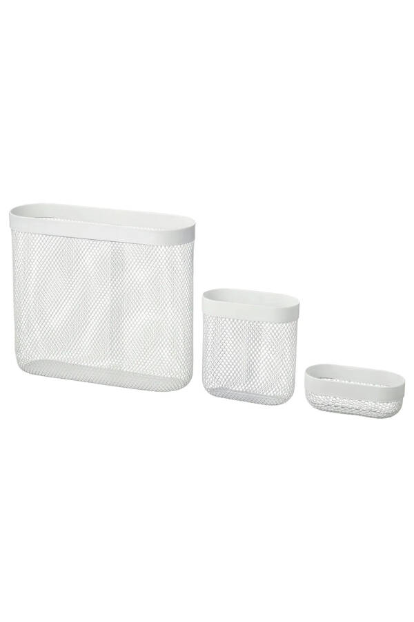 Skadıs 3 Piece Set 3 Multipurpose Steel Panel Piece White Storage Baskets - 24