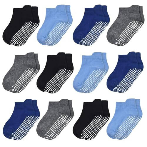 SkiBeaut Toddler Socks Ankle Boys Girls Non Slip Skid Kids Socks 12 Pairs Grips Low Cut Socks for 1-7 Years Children Socks - 43