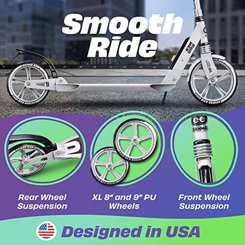 Skidee Scooter for Adults and Teens – Adjustable Height, Kids Scooter, Folding Scooter, Large Sturdy Wheels for Smooth Ride, Lightweight, Durable, Anti-Shock Suspension, Outdoor Toys, up to 220 lbs - 8