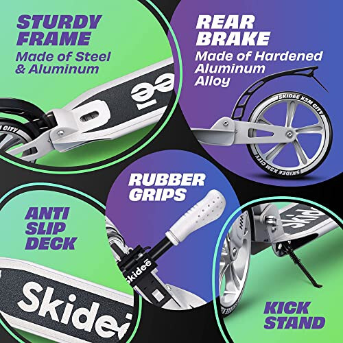 Skidee Scooter for Adults and Teens – Adjustable Height, Kids Scooter, Folding Scooter, Large Sturdy Wheels for Smooth Ride, Lightweight, Durable, Anti-Shock Suspension, Outdoor Toys, up to 220 lbs - 11