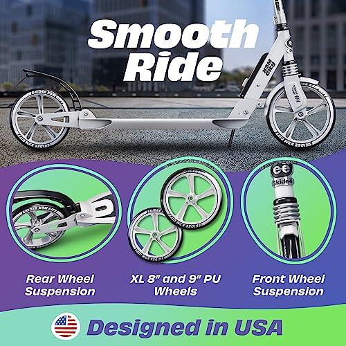 Skidee Scooter for Adults and Teens – Adjustable Height, Kids Scooter, Folding Scooter, Large Sturdy Wheels for Smooth Ride, Lightweight, Durable, Anti-Shock Suspension, Outdoor Toys, up to 220 lbs - 2