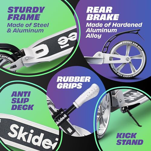 Skidee Scooter for Adults and Teens – Adjustable Height, Kids Scooter, Folding Scooter, Large Sturdy Wheels for Smooth Ride, Lightweight, Durable, Anti-Shock Suspension, Outdoor Toys, up to 220 lbs - 6