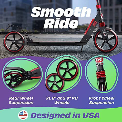 Skidee Scooter for Adults and Teens – Adjustable Height, Kids Scooter, Folding Scooter, Large Sturdy Wheels for Smooth Ride, Lightweight, Durable, Anti-Shock Suspension, Outdoor Toys, up to 220 lbs - 8