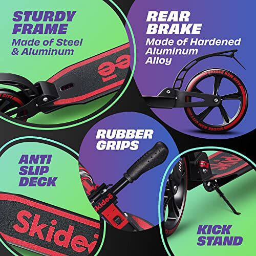 Skidee Scooter for Adults and Teens – Adjustable Height, Kids Scooter, Folding Scooter, Large Sturdy Wheels for Smooth Ride, Lightweight, Durable, Anti-Shock Suspension, Outdoor Toys, up to 220 lbs - 12