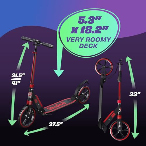 Skidee Scooter for Adults and Teens – Adjustable Height, Kids Scooter, Folding Scooter, Large Sturdy Wheels for Smooth Ride, Lightweight, Durable, Anti-Shock Suspension, Outdoor Toys, up to 220 lbs - 5