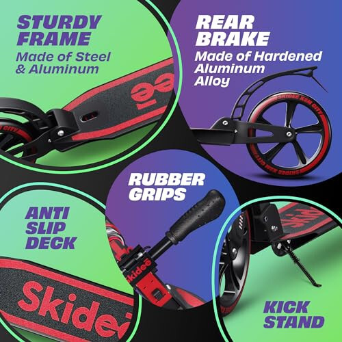 Skidee Scooter for Adults and Teens – Adjustable Height, Kids Scooter, Folding Scooter, Large Sturdy Wheels for Smooth Ride, Lightweight, Durable, Anti-Shock Suspension, Outdoor Toys, up to 220 lbs - 6