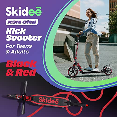 Skidee Yetişkin ve Gençler İçin Scooter - Ayarlanabilir Yükseklik, Çocuk Scooter, Katlanabilir Scooter, Düz Sürüş İçin Büyük Sağlam Tekerlekler, Hafif, Dayanıklı, Anti-Şok Süspansiyon, Açık Hava Oyuncakları, 100 kg'a Kadar - 9