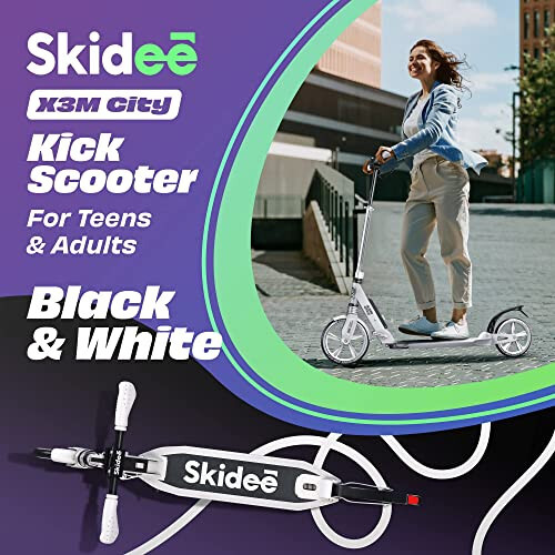 Skidee Yetişkin ve Gençler İçin Scooter - Ayarlanabilir Yükseklik, Çocuk Scooter, Katlanabilir Scooter, Düz Sürüş İçin Büyük Sağlam Tekerlekler, Hafif, Dayanıklı, Anti-Şok Süspansiyon, Açık Hava Oyuncakları, 220 lbs'ye Kadar - 10