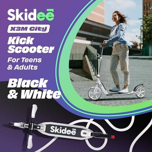 Skidee Yetişkin ve Gençler İçin Scooter - Ayarlanabilir Yükseklik, Çocuk Scooter, Katlanabilir Scooter, Düz Sürüş İçin Büyük Sağlam Tekerlekler, Hafif, Dayanıklı, Anti-Şok Süspansiyon, Açık Hava Oyuncakları, 220 lbs'ye Kadar - 3