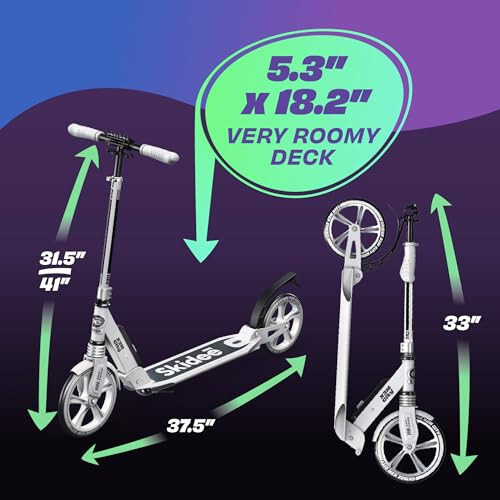 Skidee Yetişkin ve Gençler İçin Scooter - Ayarlanabilir Yükseklik, Çocuk Scooter, Katlanabilir Scooter, Düz Sürüş İçin Büyük Sağlam Tekerlekler, Hafif, Dayanıklı, Anti-Şok Süspansiyon, Açık Hava Oyuncakları, 220 lbs'ye Kadar - 5