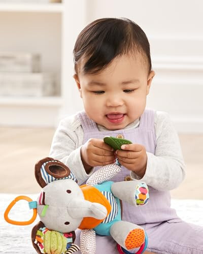 Skip Hop Bandana Buddies Bebek Aktivite ve Diş Kaşıma Oyuncak, Çok Duyusal Çıngırak ve Dokular, Fil - 6