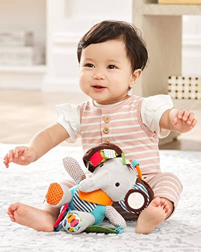 Skip Hop Bandana Buddies Bebek Aktivite ve Diş Kaşıma Oyuncak, Çok Duyusal Çıngırak ve Dokular, Fil - 10