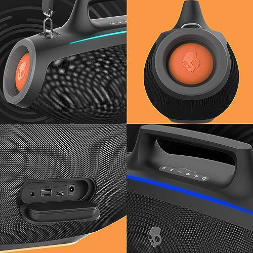 Skullcandy Barrel Bluetooth Boombox Speaker – Water-Resistant Wireless Portable Speaker, with LED Lightshow Mode, 12 Hour Battery, Multi-Link, & USB-C & USB-A Output Charging - 6